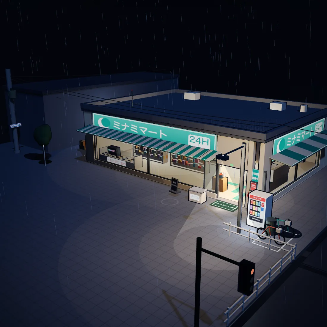 本地 GLM 5.3 Flash 生成的便利店,画面偏暗,空间关系基本正确